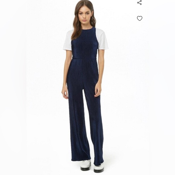 Navy Blue Velvet Jumpsuit - Picture 5 of 17